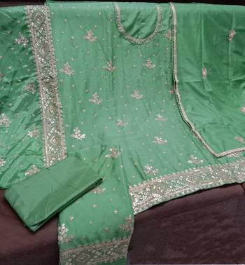 Heavy Chinon Semi Stitched Green Wedding Suit  4