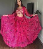 Festival wear bandhej lehenga choli with jacket sets