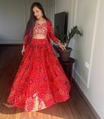 Festival wear bandhej lehenga choli with jacket sets