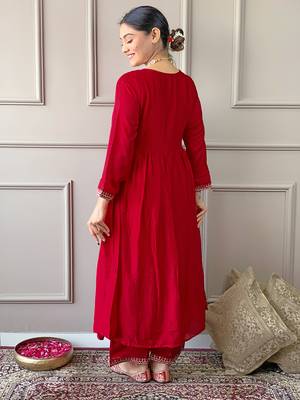 Women's Vichitra Silk Alia Cut Kurta Pant and Dupatta Set 2