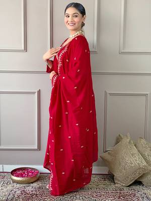 Women's Vichitra Silk Alia Cut Kurta Pant and Dupatta Set 3