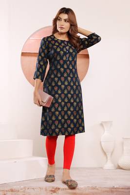 Blue viscosee muslin printed formal readymade kurti 1