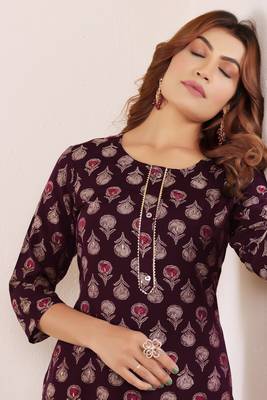 Wine viscosee muslin printed formal readymade kurti 3
