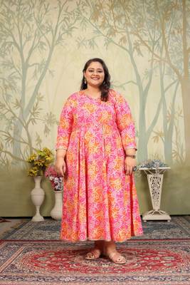 Pink rayon printed plus size kurti for girls 1
