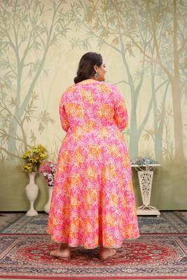 Pink rayon printed plus size kurti for girls 3