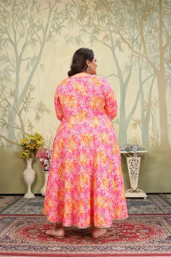 Pink rayon printed plus size kurti for girls