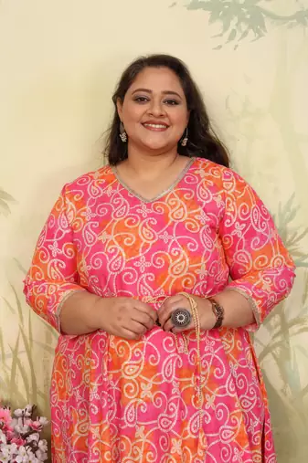 Pink rayon printed plus size kurti for girls