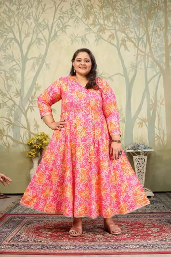 Pink rayon printed plus size kurti for girls