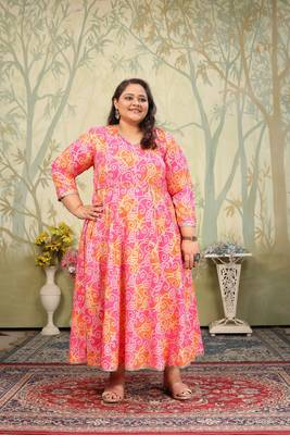 Pink rayon printed plus size kurti for girls 6