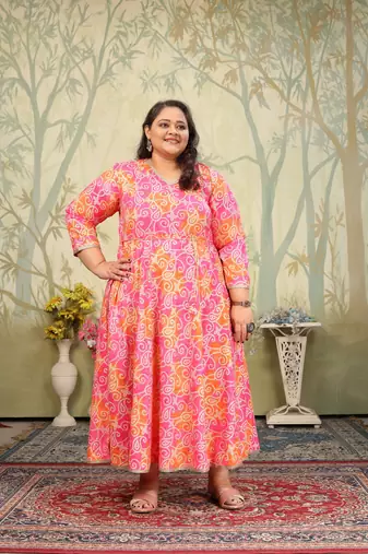 Pink rayon printed plus size kurti for girls