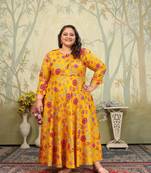 Yellow rayon fabric printed plus size kurti for girls