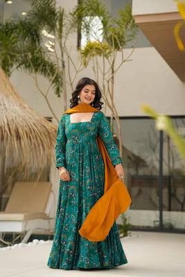 Rama girlie partywear printed gown for trendy looks 1