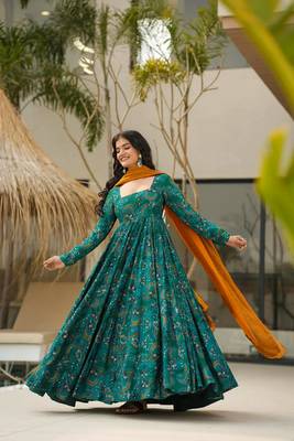 Rama girlie partywear printed gown for trendy looks 2