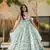 Sea green girlie partywear printed gown for trendy looks