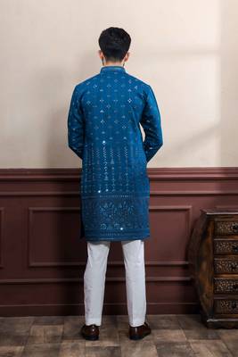  embroidery work graceful partywear morpeach kurta payjama for men's 2