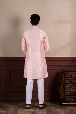  embroidery work graceful partywear pink kurta payjama for men's 2