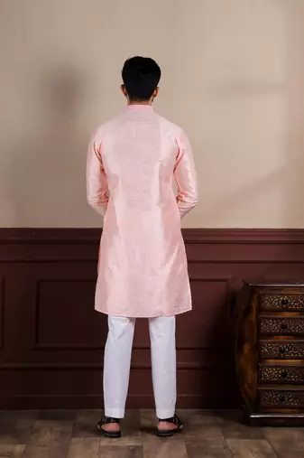  embroidery work graceful partywear pink kurta payjama for men's