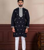  embroidery work graceful partywear black kurta payjama for men's
