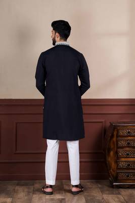  embroidery work graceful partywear black kurta payjama for men's 2