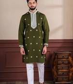  embroidery work graceful partywear mahendi kurta payjama for men's