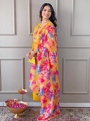 Women's Rayon Straight Kurta, Pant and Dupatta Set 3