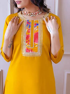 Women's Rayon Straight Kurta, Pant and Dupatta Set 4