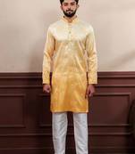 Designer embroidery work graceful partywear yellow kurta payjama for men's