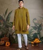 Green beautiful viscose silk men's kurta with traditional dupatta