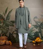 Grey beautiful viscose silk men's kurta with traditional dupatta