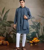 Blue beautiful viscose silk men's kurta with traditional dupatta