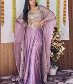 Purple Silk Party Wear Skirt Choli With Stylish Shrug