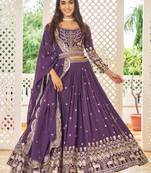 Purple Sequins Georgette Lehenga Choli With Dupatta