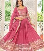 Pink Sequins Georgette Wedding Lehenga Choli With Dupatta