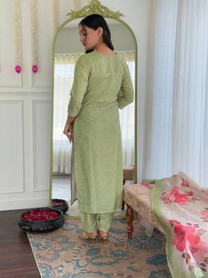 Women's Rayon Straight Kurta, Pant and Dupatta Set 2