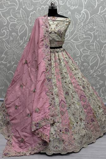 Off-White Dori Work Silk Bridesmaid Lehenga Choli