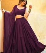 Wine Sequins Georgette Wedding Lehenga Choli With  Dupatta