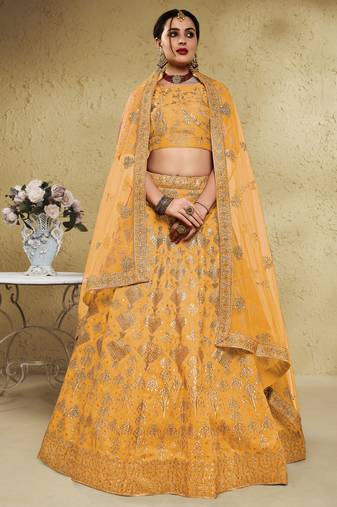 Yellow Sequins Silk Wedding Lehenga Choli With Net Dupatta