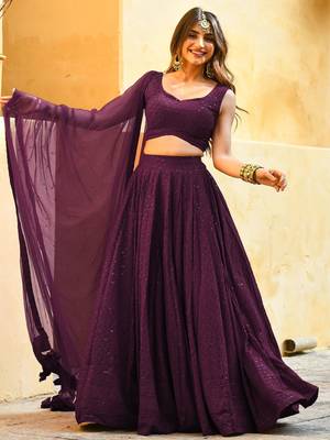 wine sequins georgette wedding lehenga set choli with dupatta with dupatta 2