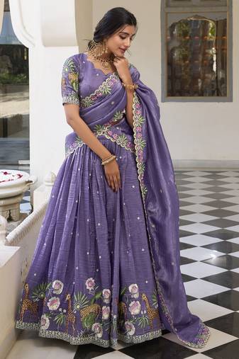 Lavender Embroidered Wedding Lehenga Choli With Dupatta
