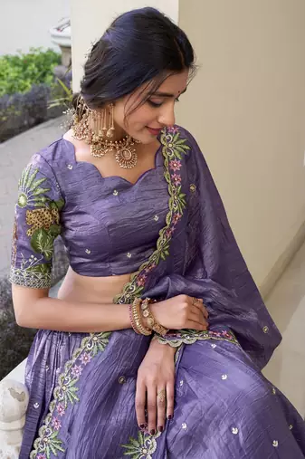 lavender embroidered wedding lehenga set choli with dupatta with dupatta