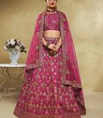Pink Thread Embroidered Silk Lehenga Choli With Net Dupatta