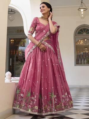 pink sequins festival lehenga set choli with dupatta with dupatta 3