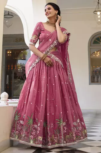 pink sequins festival lehenga set choli with dupatta with dupatta