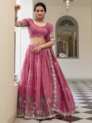 pink sequins festival lehenga set choli with dupatta with dupatta 4