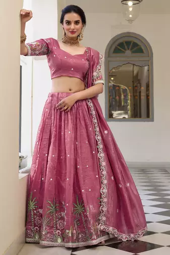 pink sequins festival lehenga set choli with dupatta with dupatta