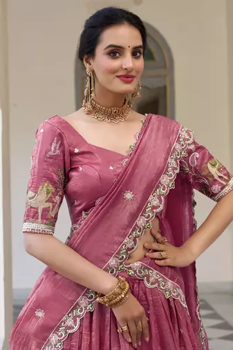 pink sequins festival lehenga set choli with dupatta with dupatta