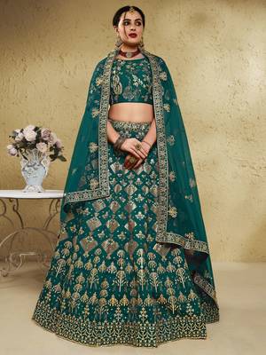 green thread embroidered silk lehenga set choli with dupatta with dupatta 1
