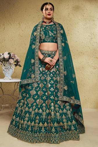 Green Thread Embroidered Silk Lehenga Choli With Dupatta