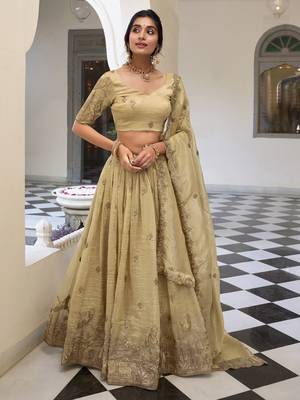 cream thread embroidery wedding lehenga set choli with dupatta with dupatta 1