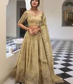 cream thread embroidery wedding lehenga set choli with dupatta with dupatta